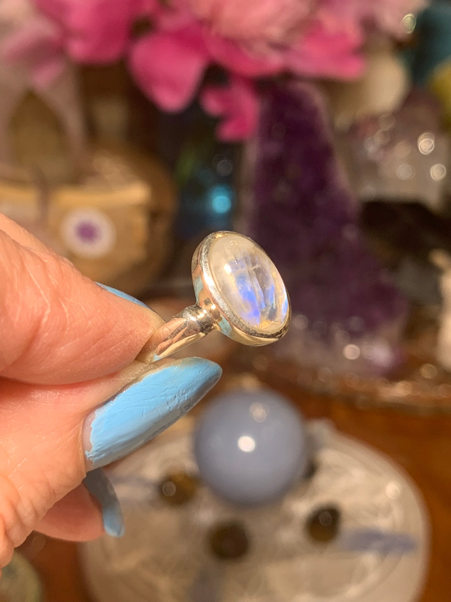 Rainbow Moonstone Ring size 8