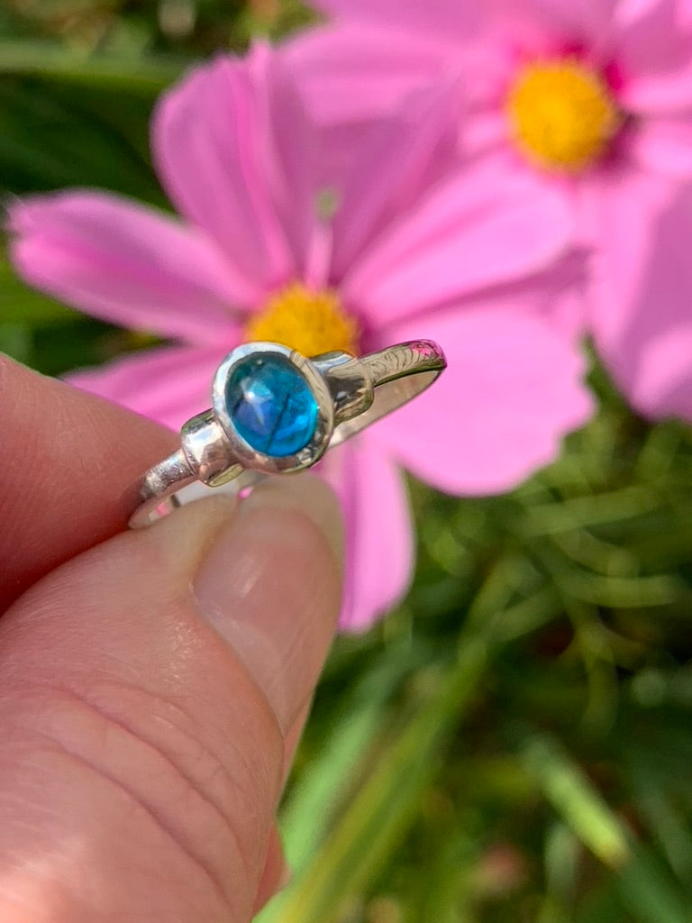 Blue Apatite Ring with Rutile size 9.5