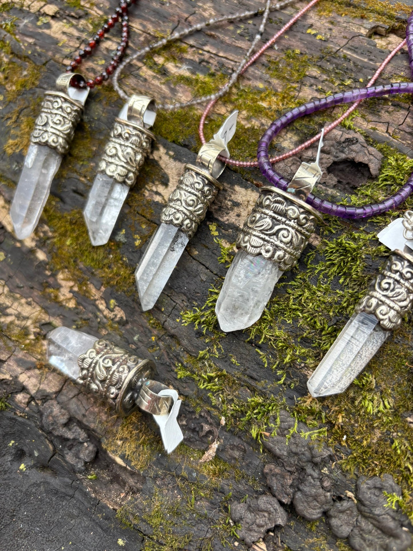 Clear Quartz pendant - Tibetan Silver