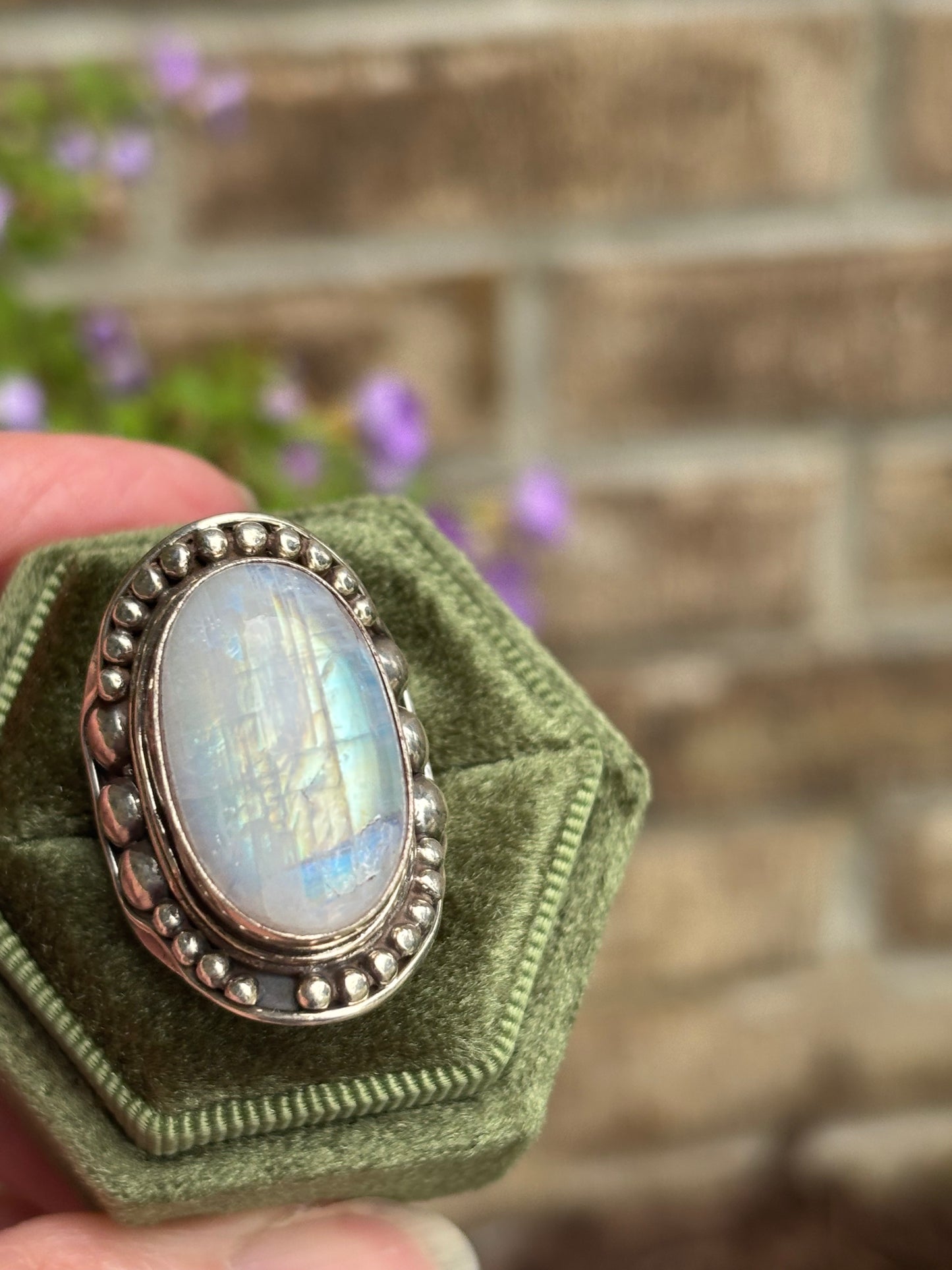 Rainbow Moonstone Ring size 7.5 - Nepal