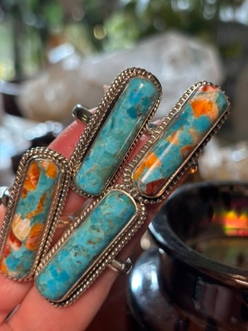 Spiny Oyster and Turquoise Rings