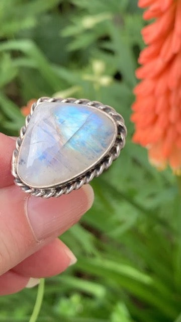 Rainbow Moonstone Ring size 8