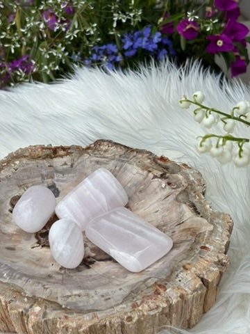 Pink Mangano Calcite - SET OF TWO - Palm Stone - Pakistan
