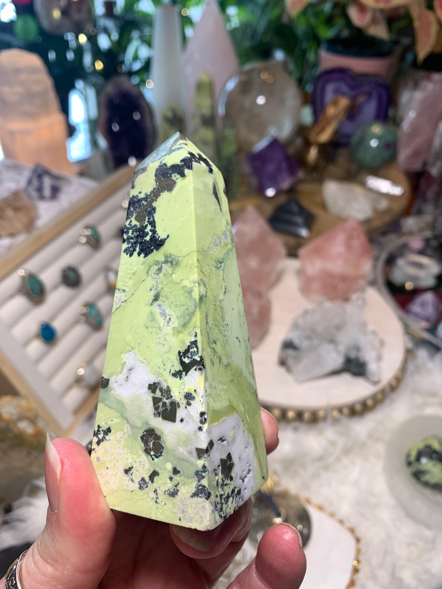 Serpentine with Pyrite Obelisk - Peru