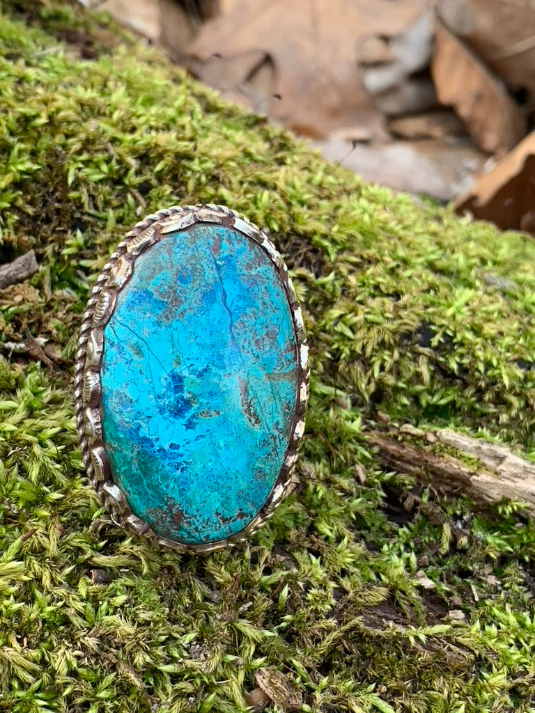 Chrysocolla ring - Tibetan Silver