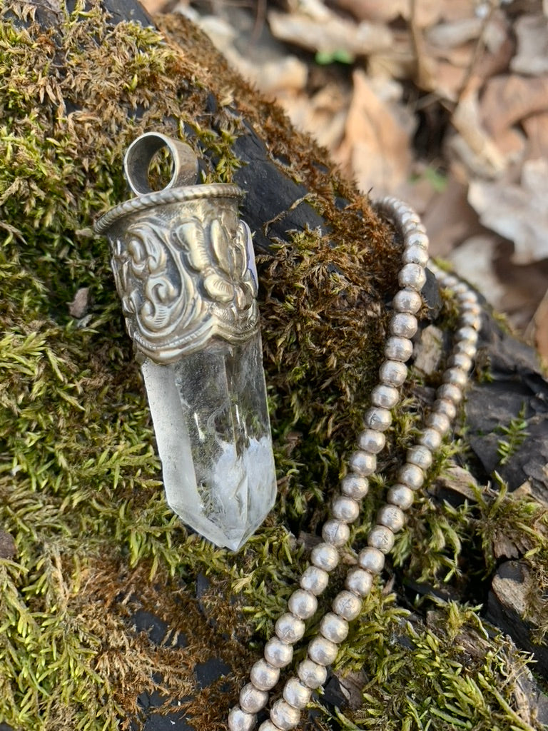 Clear Quartz pendant - Tibetan Silver