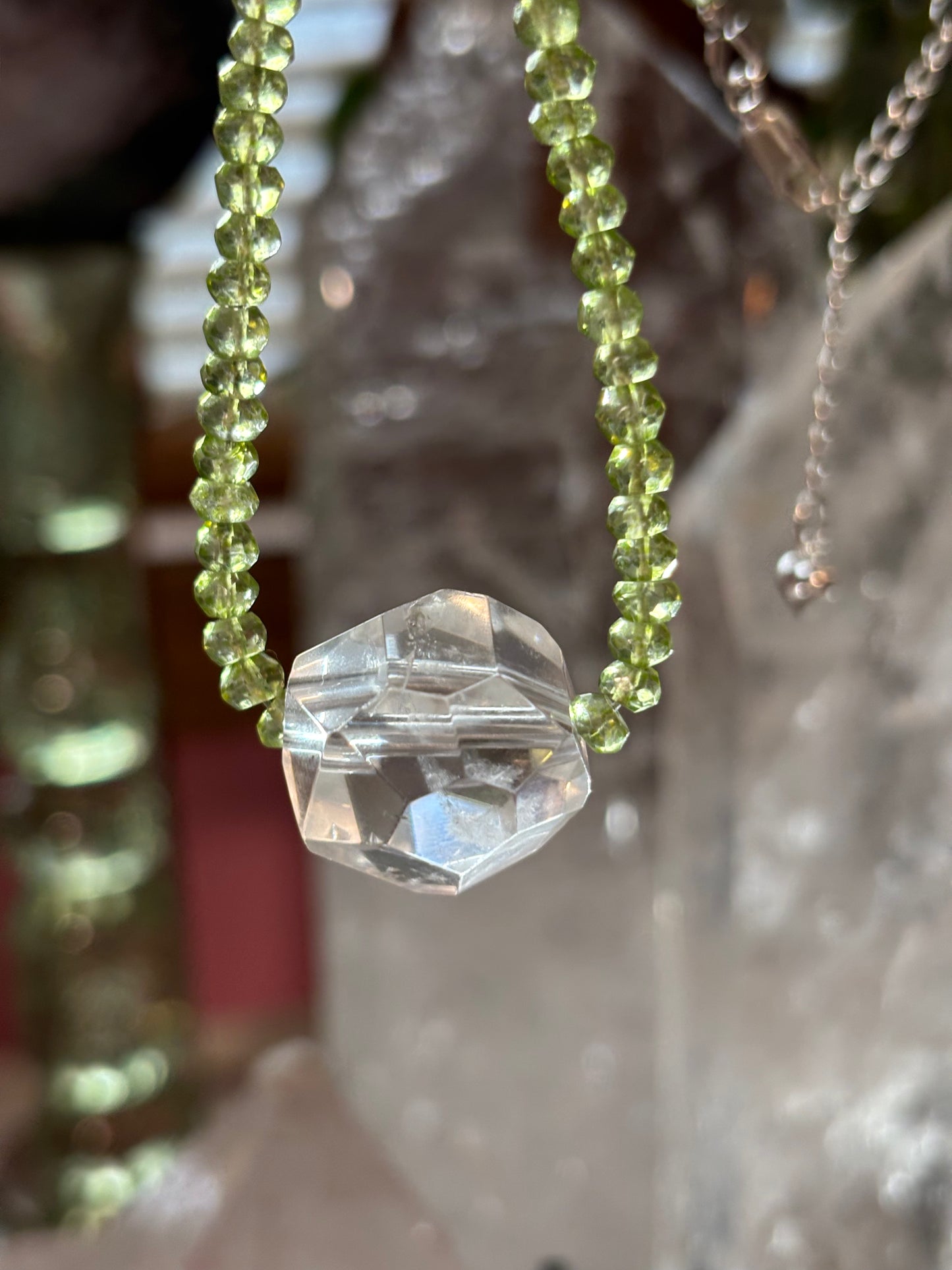 Awaken Light — Peridot with Faceted Lemurian Quartz Gem