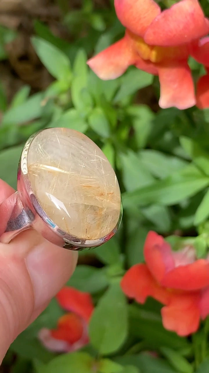 Gold Rutile in Quartz Ring size 10