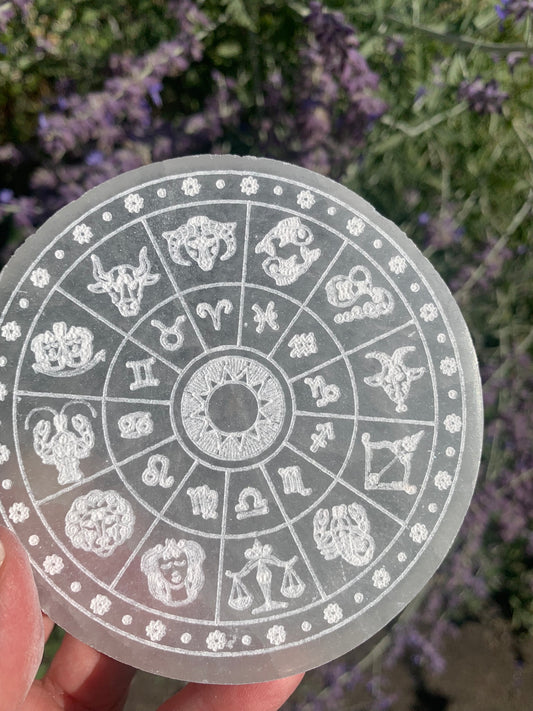 Selenite | Zodiac Wheel SMALL | Charging Plate - Grid