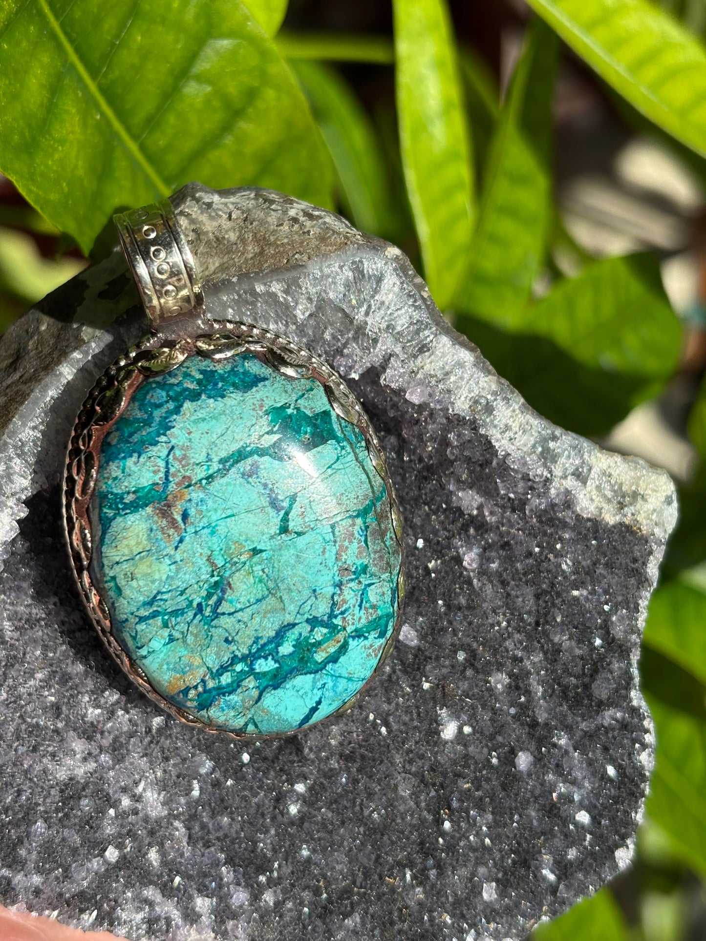 Chrysocolla pendant - Tibetan Silver