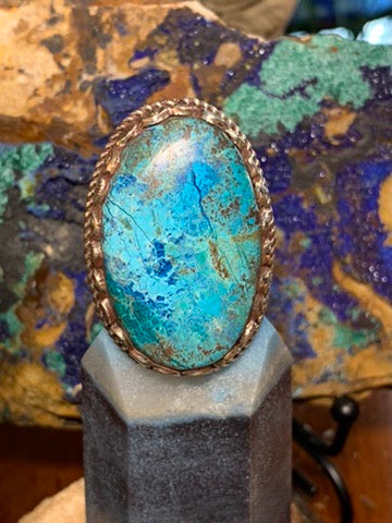 Chrysocolla ring - Tibetan Silver