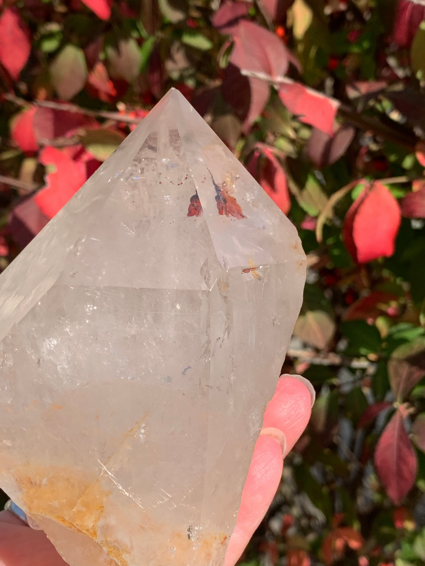 Smokey  Quartz Point with Golden Healer and Fire Quartz inclusions - Brazil