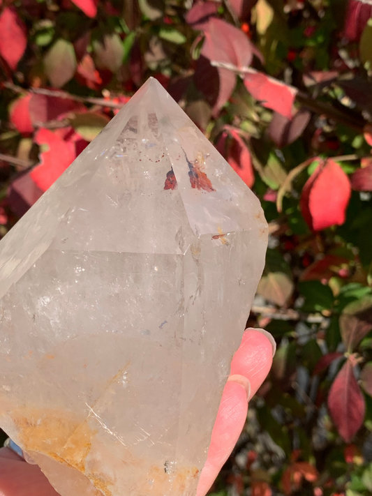 Smokey  Quartz Point with Golden Healer and Fire Quartz inclusions - Brazil