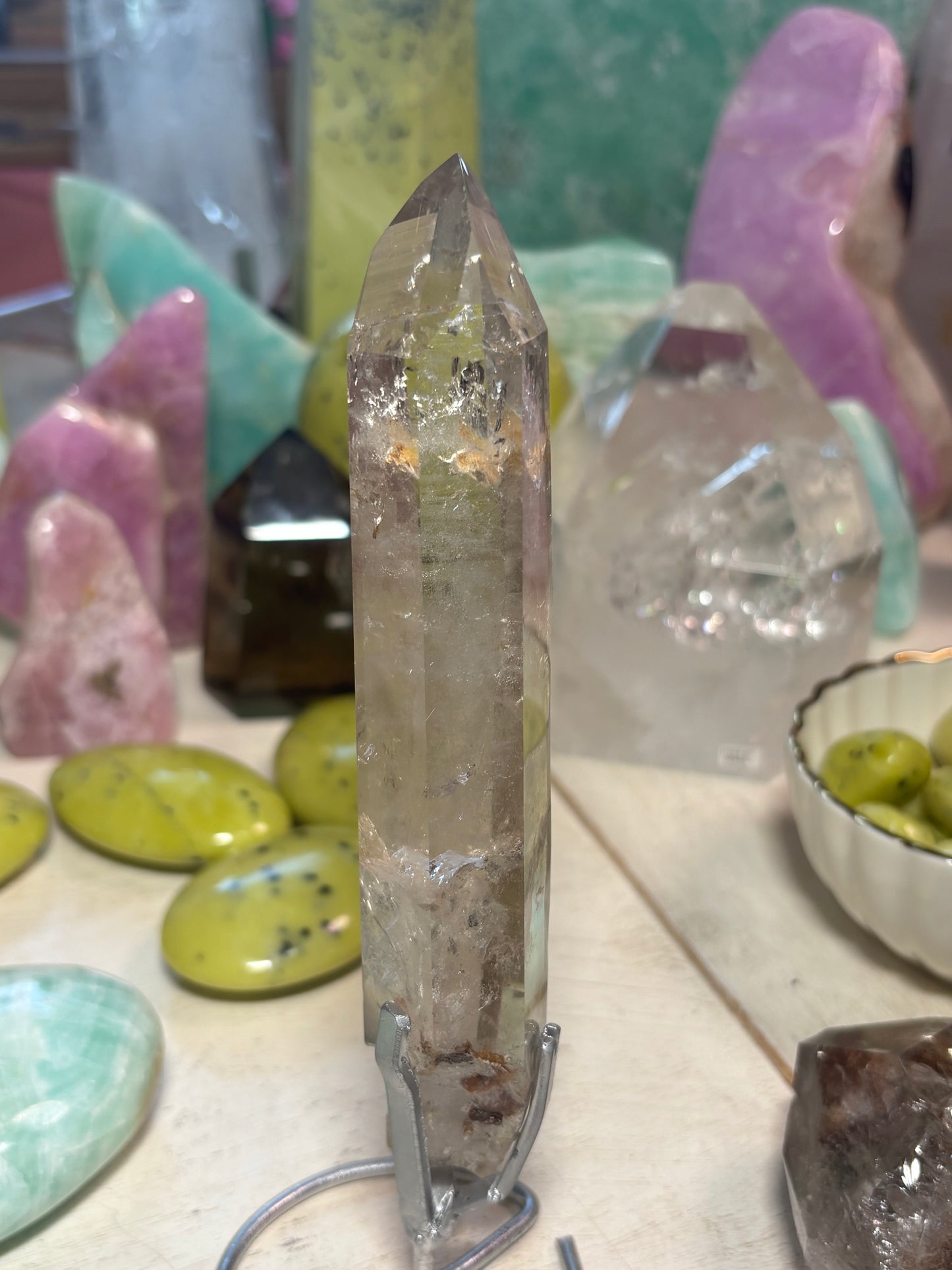 Smokey Quartz with inclusions - Point on stand - Brazil