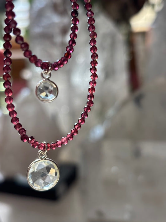 Sacred Flame - Rhodolite Garnet and Faceted Lemurian Quartz