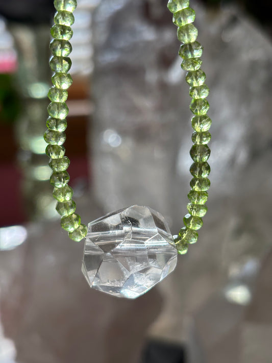 Awaken Light — Peridot with Faceted Lemurian Quartz Gem