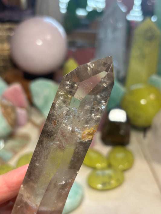 Smokey Quartz with inclusions - Point on stand - Brazil