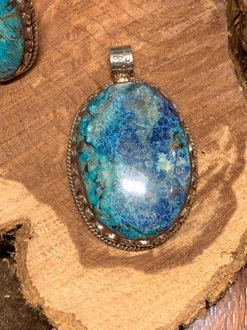 Chrysocolla pendant - Tibetan Silver