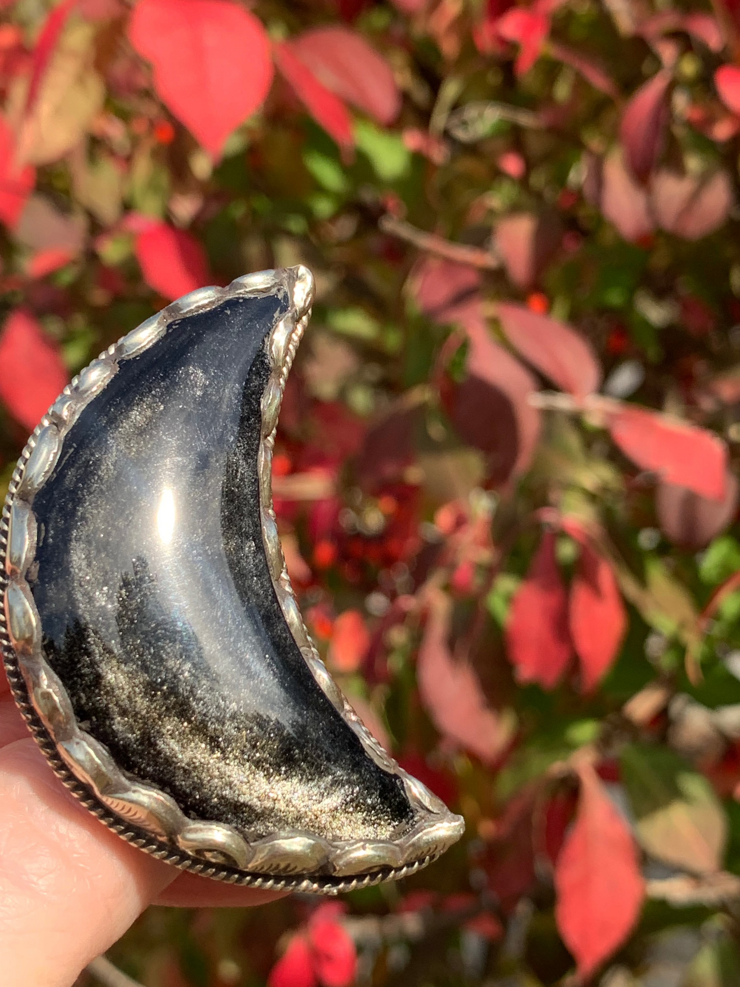 Silver Sheen Obsidian pendant - Tibetan Silver