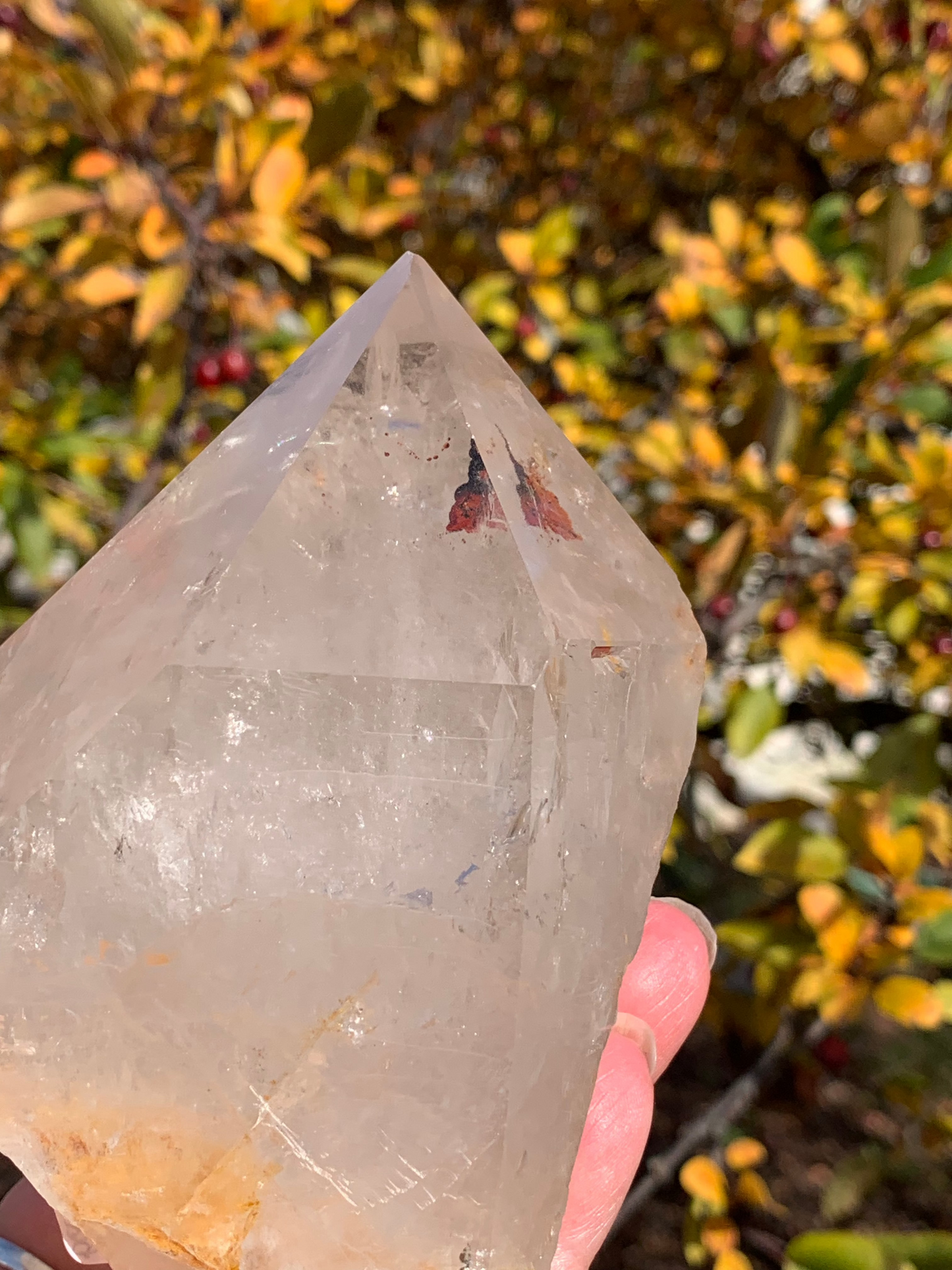 Smokey  Quartz Point with Golden Healer and Fire Quartz inclusions - Brazil