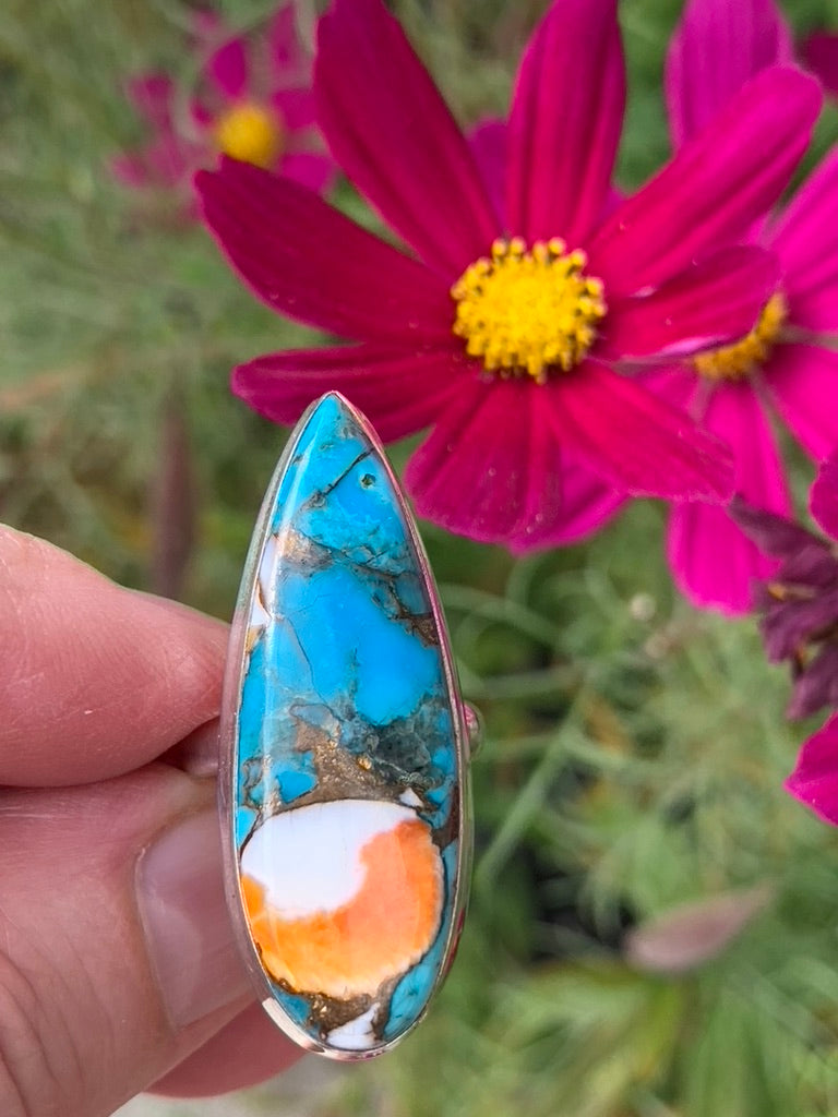 Spiny Oyster and Turquoise Ring size 5.5