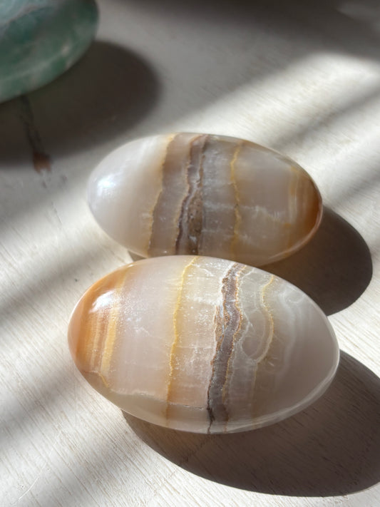 Watermelon Calcite - Large Palm Stone | Pakistan