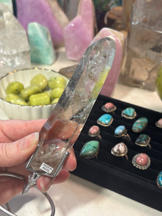 Smokey Quartz with inclusions - Point on stand - Brazil