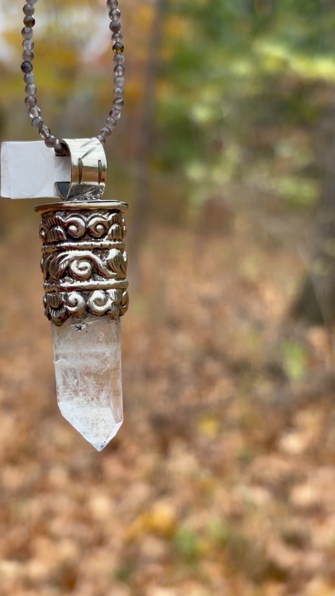 Clear Quartz pendant - Tibetan Silver