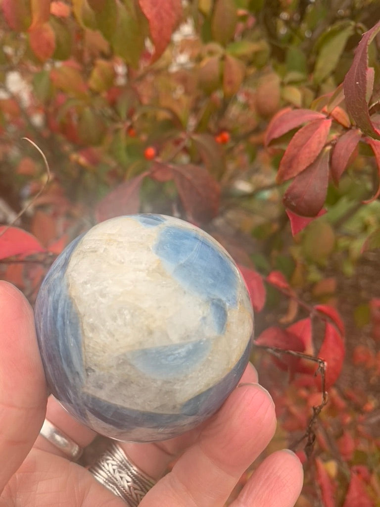 Blue and Green Kyanite with Quartz Sphere - India