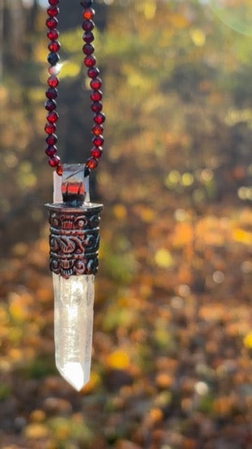 Clear Quartz pendant - Tibetan Silver