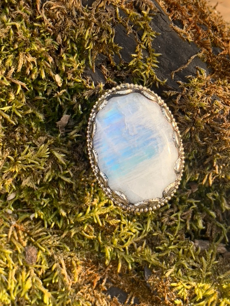 Rainbow Moonstone ring - Tibetan Silver