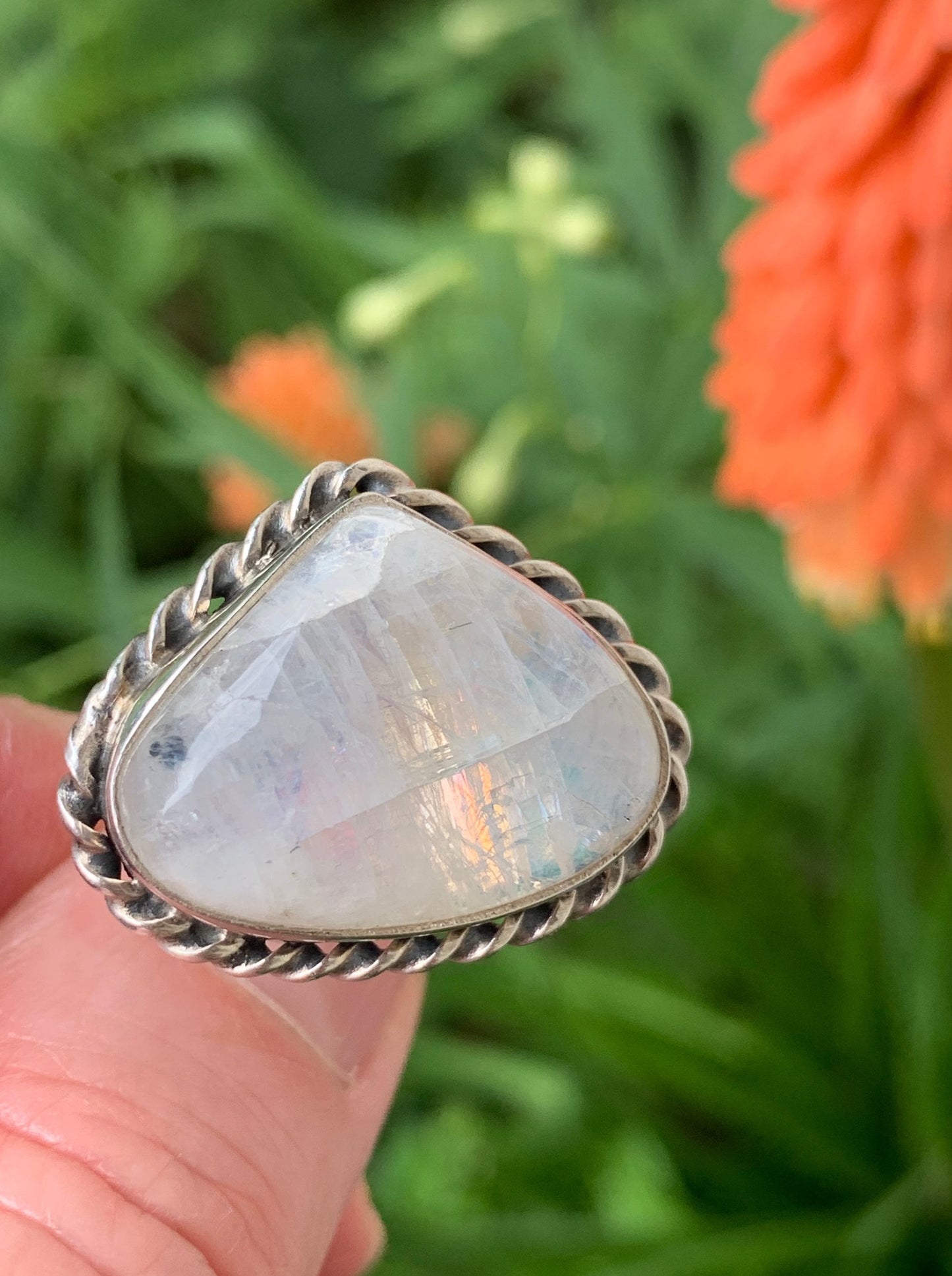 Rainbow Moonstone Ring size 8