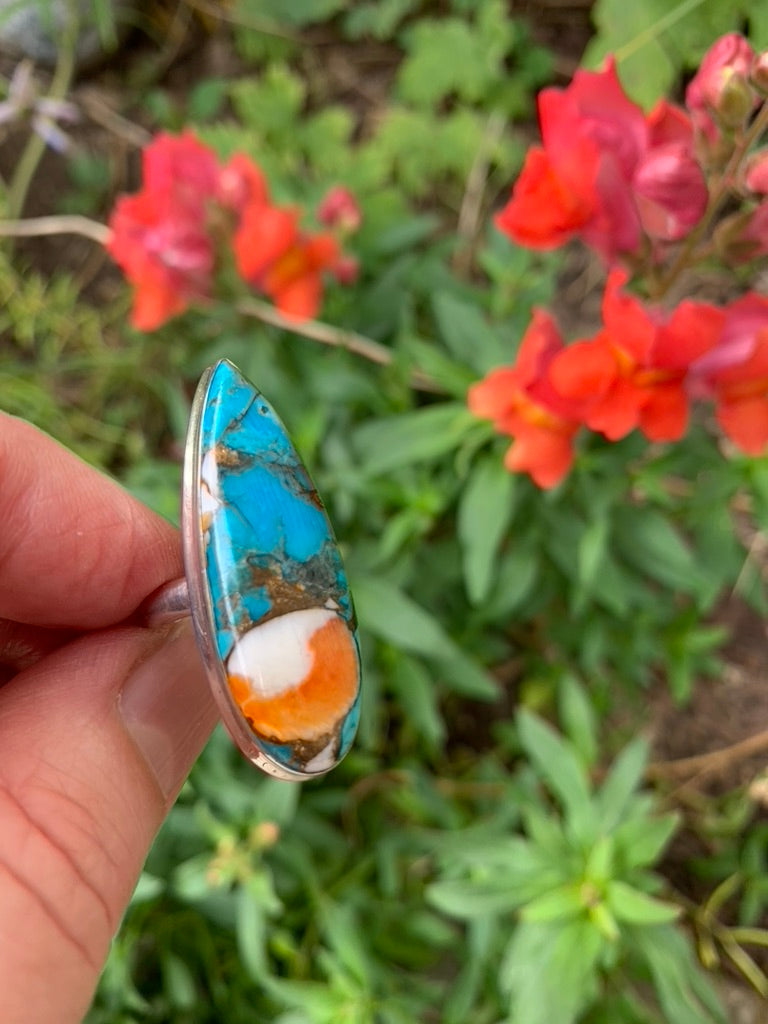 Spiny Oyster and Turquoise Ring size 5.5