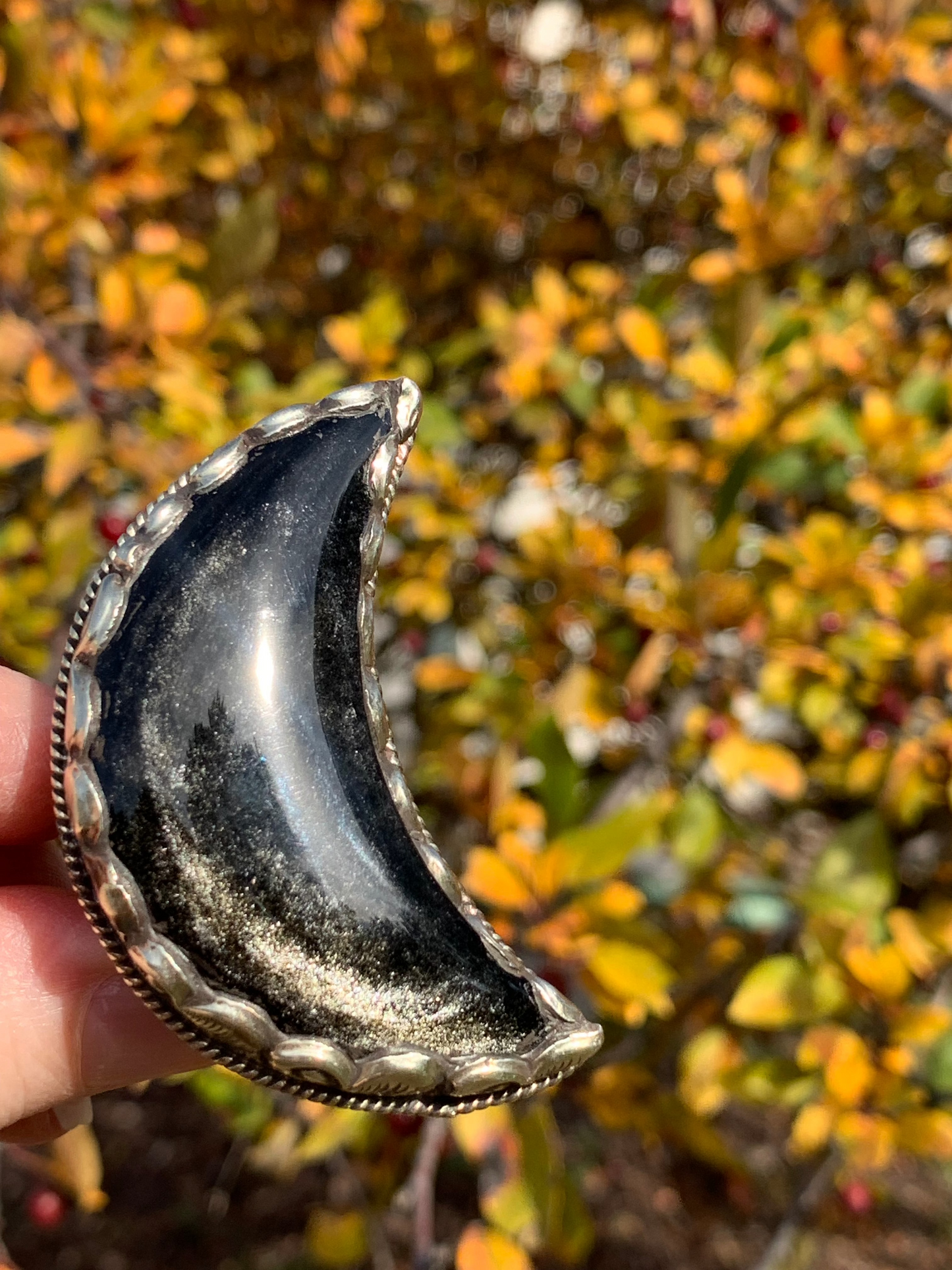 Silver Sheen Obsidian pendant - Tibetan Silver