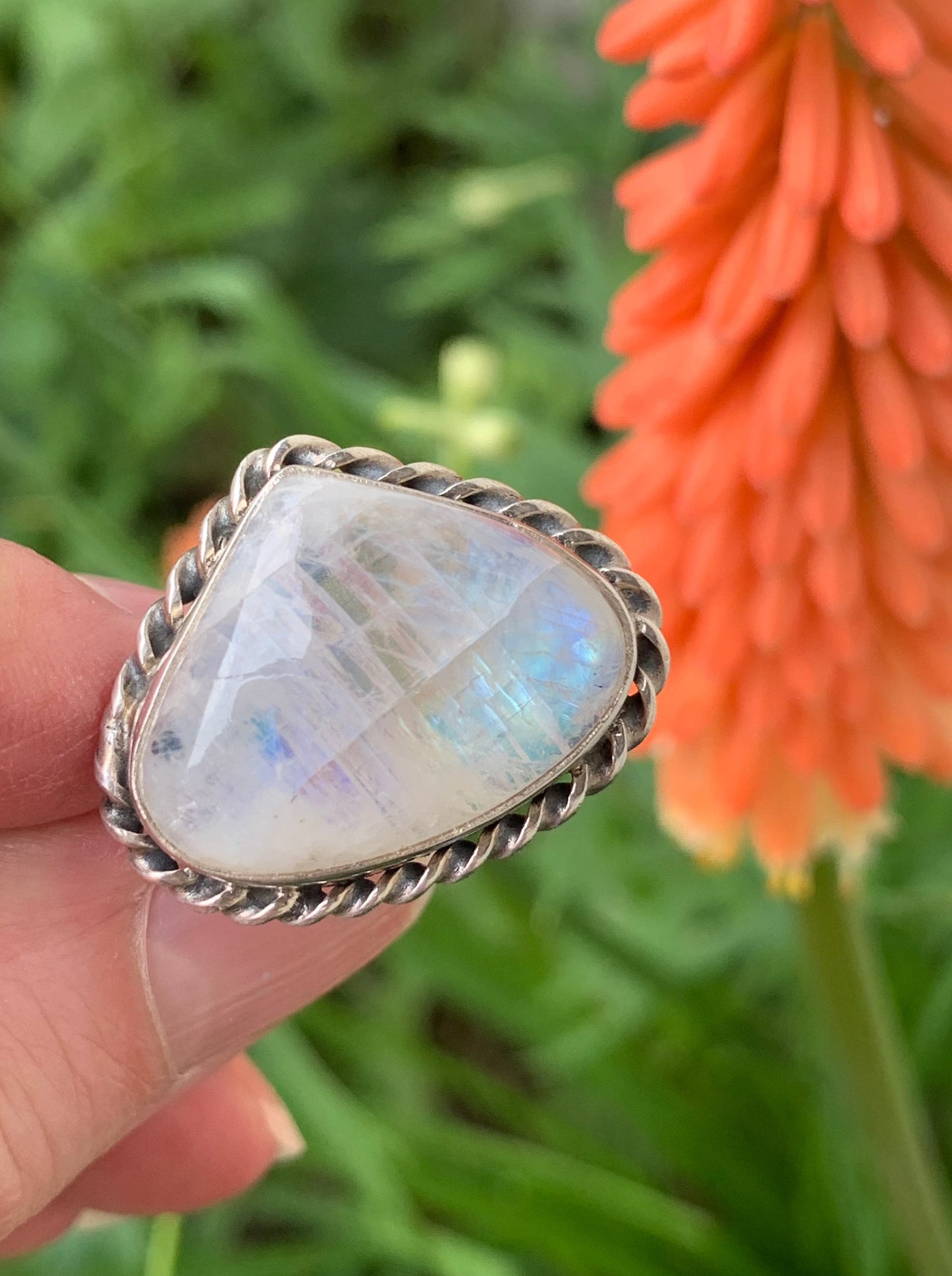 Rainbow Moonstone Ring size 8