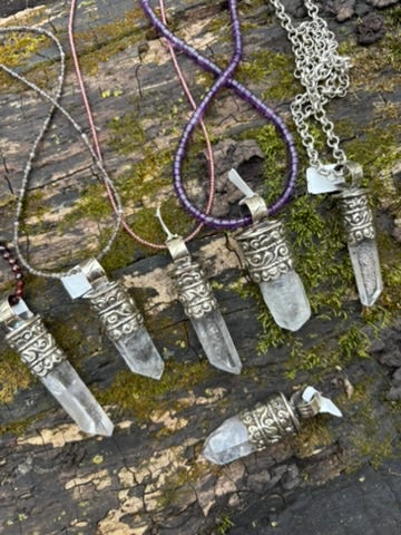 Clear Quartz pendant - Tibetan Silver