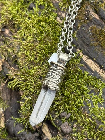 Clear Quartz pendant - Tibetan Silver