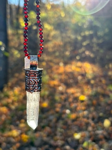 Clear Quartz pendant - Tibetan Silver