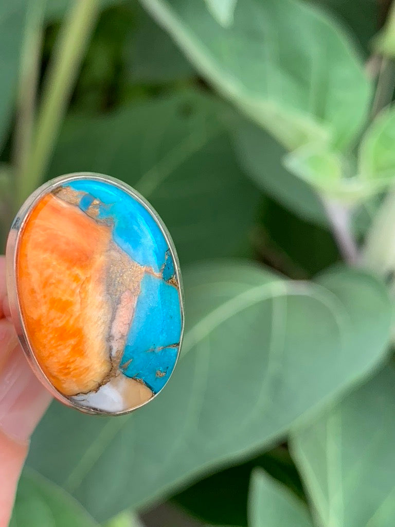 Spiny Oyster and Turquoise Ring size 8