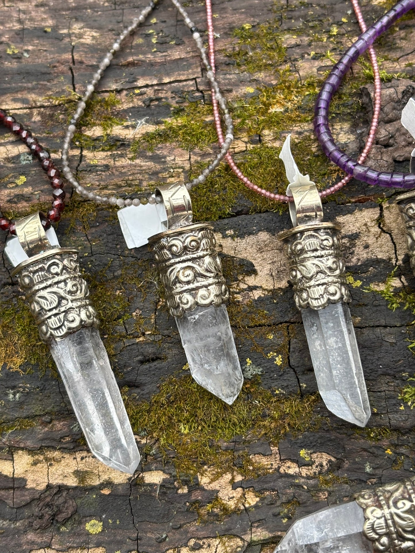 Clear Quartz pendant - Tibetan Silver