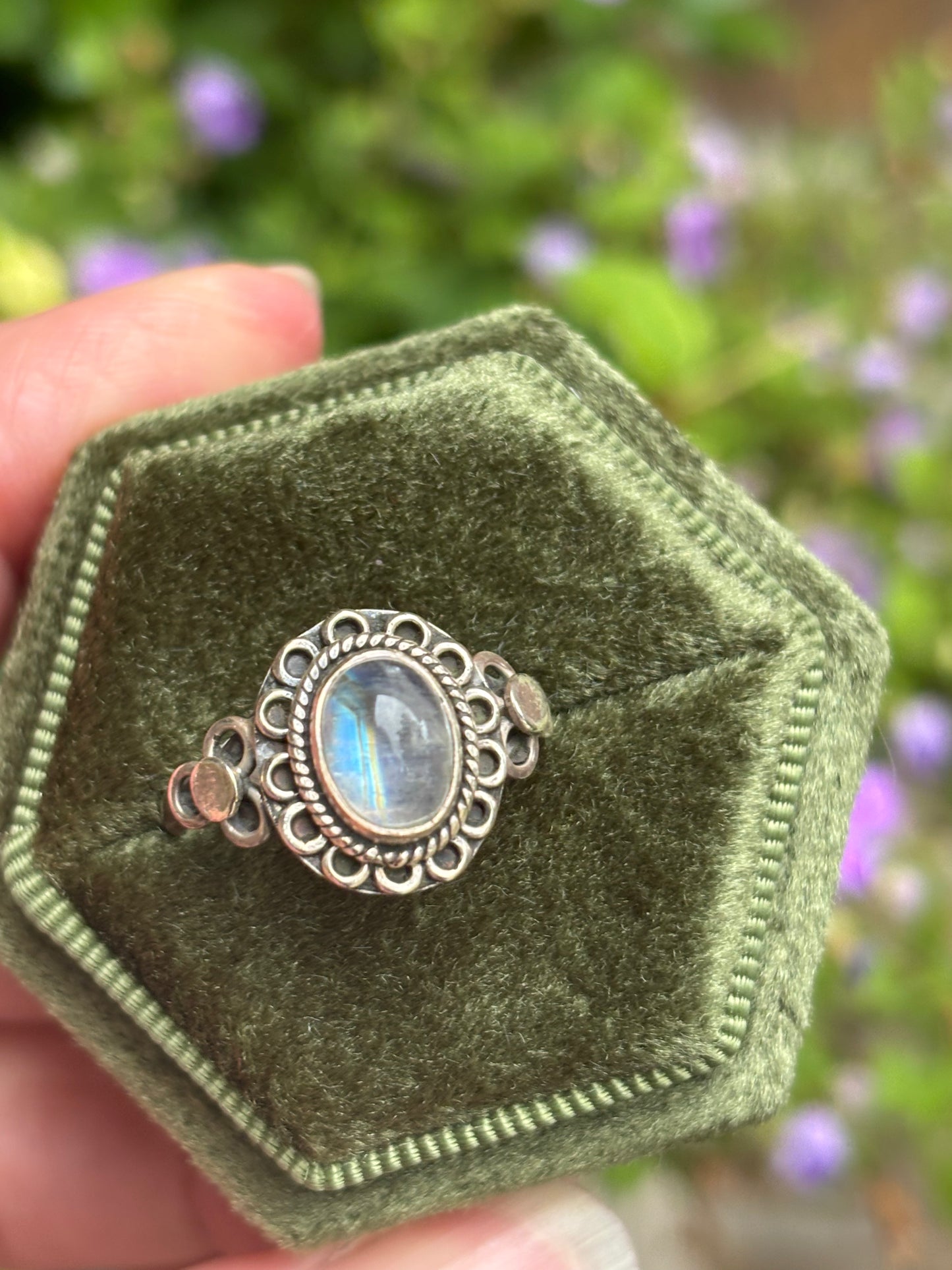 Rainbow Moonstone Ring size 8 - Nepal