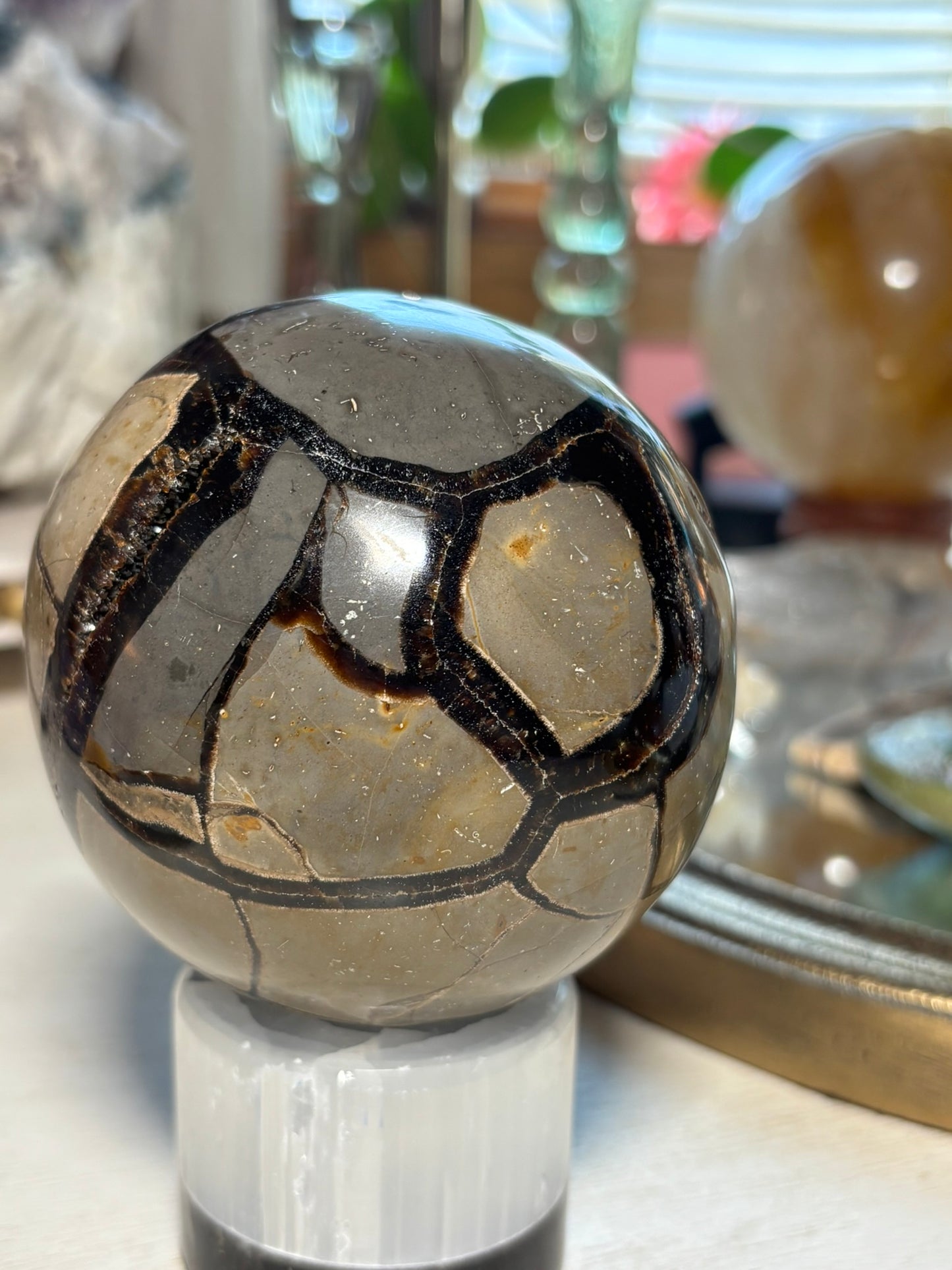 Septarian Druzy Sphere with Quartz point | Madagascar
