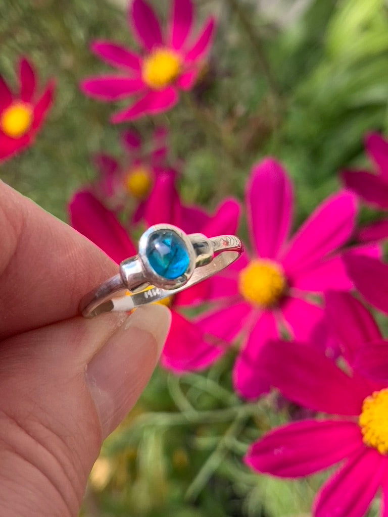 Blue Apatite Ring with Rutile size 9.5