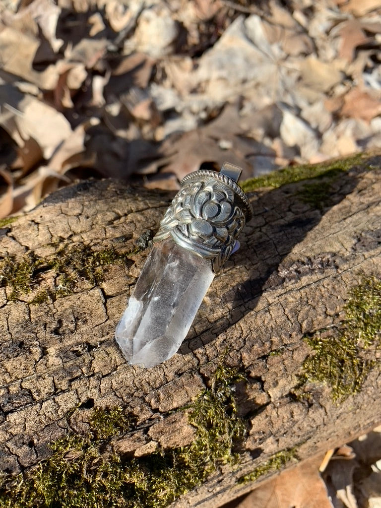 Clear Quartz pendant - Tibetan Silver