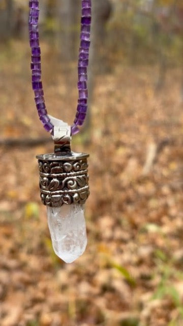 Clear Quartz pendant - Tibetan Silver