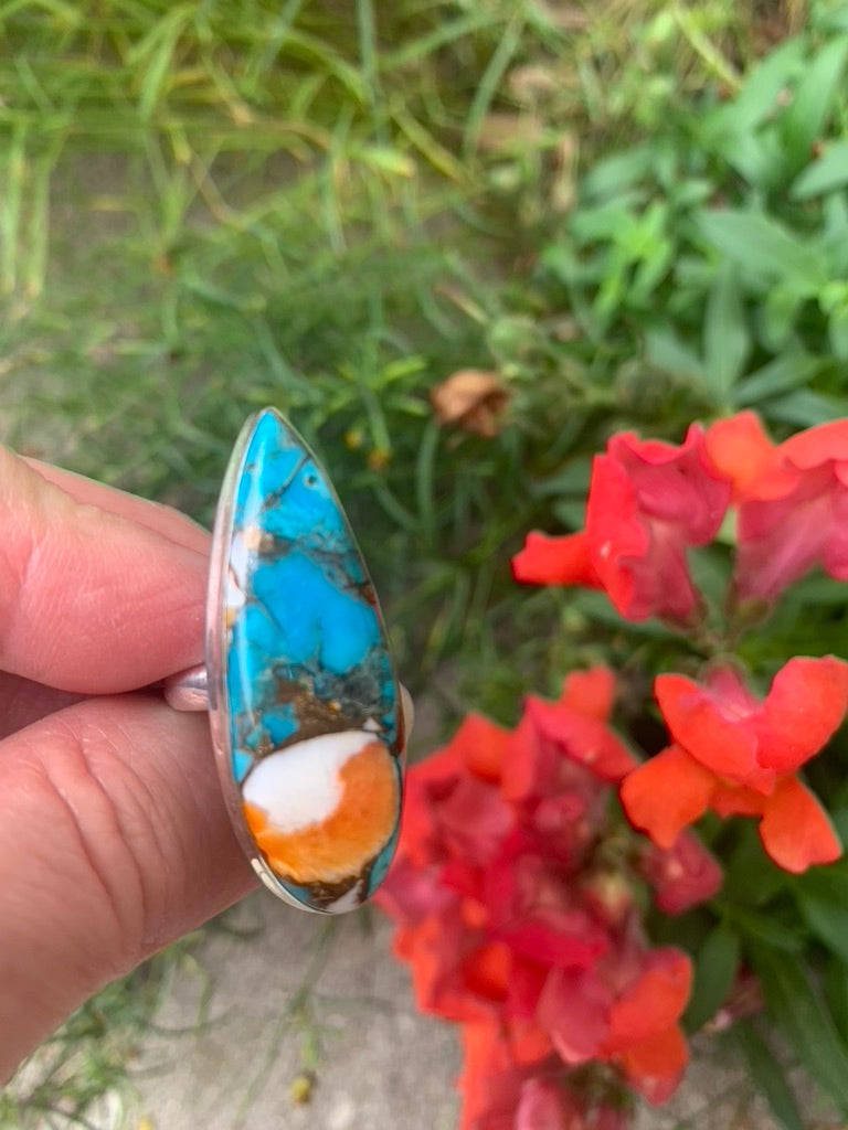 Spiny Oyster and Turquoise Ring size 5.5