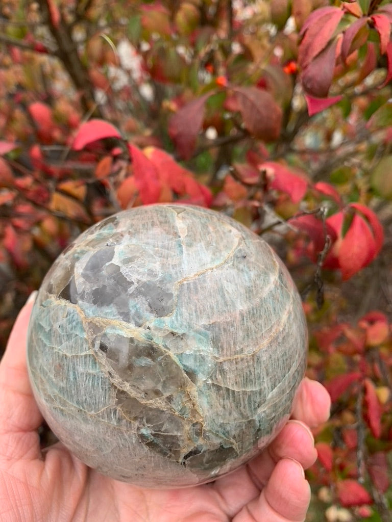 Amazonite with Smokey Quartz Sphere