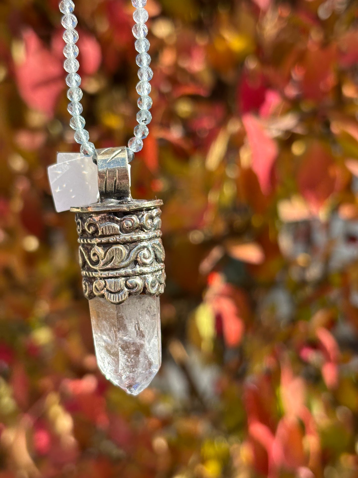 Clear Quartz pendant - Tibetan Silver