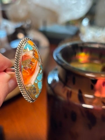 Spiny Oyster and Turquoise Rings with Copper