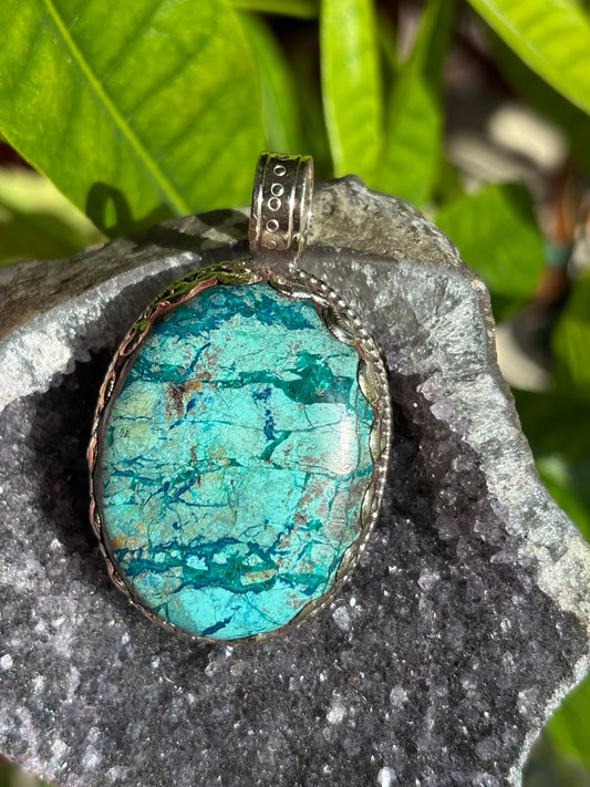 Chrysocolla pendant - Tibetan Silver